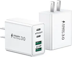 USB C Charger Block 2Pack 40W 4-Port Type C Fast Charging Block Dual PD Power Adapter+QC Plug Double USB Wall Charger Blocks Multiple USBC Charging Cube for iPhone 16 15 14 13 12 11 Pro Max