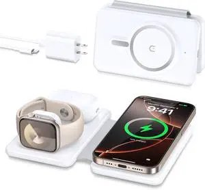 Magnetic Wireless Charger for iPhone: 3 in 1 Travel Charging Station for  Devices for iPhone 16 15 14 13 12 Pro Max Plus - Foldable Charging Pad for  Watch Series & Airpods 4 3 2 Pro