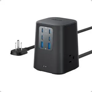 Charging Station (100W) 9-in-1 USB C Power Strip with 300J Surge Protection for iPhone 15 and MacBook 5 ft Flat Cable and Plug 4 USB C and 2 USB A Ports 3 AC Outlets for Home Office