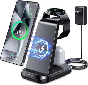 Wireless Charger for  Phones Watch Earbuds(Not for Z Flip & A Serie-Phone) 3 in 1 Charging Station for Galaxy Watch 7/Ultra/6/5/4/3 S25 S24 S23 S22 S21 S20/Note 20 10/Z Fold 4 3 Buds/2/Pro