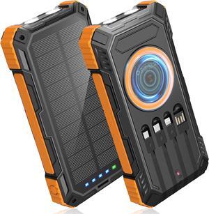 Power Bank Solar Charger 49800mAh Wireless Portable Charger with 4 Built-in Cables 22.5W Fast Charging Battery Pack USB-C in/Output PD+QC3.0 Portable Power Bank for All Cell Phones