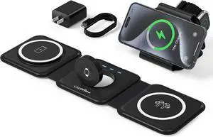 3 in 1 Charging Station for Multple Devices Foldable 3 in 1 Wireless Charger for Travel Nano Wireless Charging Station for iPhone16 15 14 13 12 Pro Max/Watch 10 9 8 7 6 5 4 3 Ultra/AirPod Pro