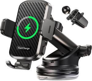 Car Phone Holder Mount [Strong Suction Cup] [Military Grade Durable] for Windshield and Dashboard Adjustable Long Arm Compatible with iPhone 16 15 14 Pro Max and All Smartphones Black