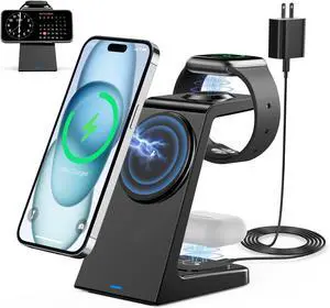 3 in 1 Magnetic Wireless Charging Station  20W Charger Stand Magnetic Wireless Charger for iPhone 16 15 14 13 12 Pro/Pro Max/Plus/Mini AirPods 2/3/Pro iWatch Ultra/8/7/SE/6/5/4/3/2 (3 in 1)