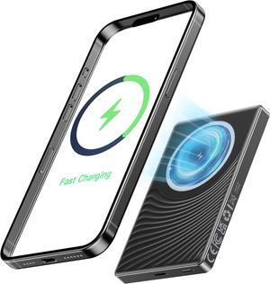 2025 for iPhone Magsafe Battery Pack Ultra Slim Magnetic Power Bank Fast Charging Wireless Portable Charger 10000mAh 20W Powerbank Compatible with iPhone 16/15/14/13/12 Series Metallic Black