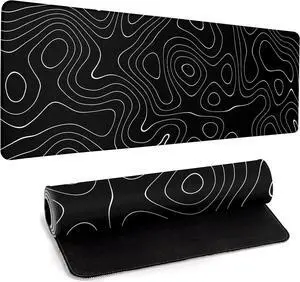 Large Topographic Map Gaming Mouse Pad for Desk Black Desk Pad with Non-Slip Rubber Base Stitched Edge Desk Organizers and Accessories Desk Decor