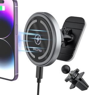 MagSafe Car Mount Charger iPhone Wireless Car Charger Stick on Dashboard Magnetic Phone Holder Mount for iPhone 16 Pro Plus Max 15 14 13 12 Series 15W Fast Charging Aluminum Shell
