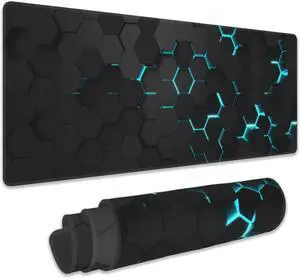 Gaming Mouse Pad Blue Honeycomb Science Technology Extended Mouse Pad Gaming Large Big Desk Mat with Non-Slip Base and Stitched Edge Long Computer Keyboard Mouse Mat for Home Office Work 31.5x11.8