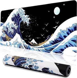 ? Gaming Mouse Pad for Desk Large Wave Mousepad Laptop Black Japanese Anime Mouse Mat Long XXL Waterproof Keyboard Pads Big Non-Slip Mousepads for Game Office Home31.5 x 11.9 in