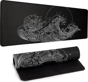 Gaming Mouse Pad for Desk Large Desk Pad Office Desk Mat with Stitched Edge Non-Slip Waterproof Sea Wave Black Mousepad for Office Home