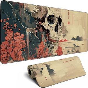 Skull Mouse Pad Japanese Ukiyo-e Mouse Pad XL Anime Big Mouse Pads for Desk Large Gaming Large Mouse Pad for Men Desk Pad with Stitched Edges Non-Slip Large Computer Mat 31.5x11.8 in