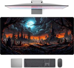 Dark Fantasy Castle Desk Mat Extended Desk Pad Gaming Mouse Pad XXL Large Computer Laptop Keyboard Mat Wireless Mouse Mat Office Desk Decor Mousepad Deskmat with Stitched Edges Matt 31.5x15.7 in