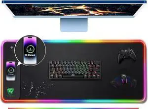 Wireless Charging RGB Gaming Mouse Pad 15W -800x300x4MM-Fast Charging Ultra-Smooth Surface Non-Slip Base 13 Light Modes - Ultimate RGB Mouse Pad for Gamers - Large Mouse Pad Gaming Mat