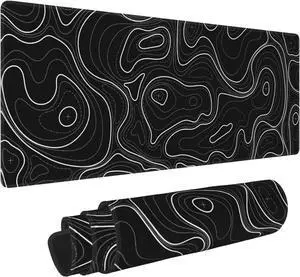 Large Gaming Mouse Pad Black Topographic Contour Mouse Pad Extended XL Long Mousepad Big Desk Mat with Stitched Edges & Nonslip Rubber Base for Company Office Work 31.5 X 11.8 Inch