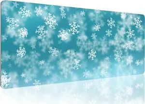 Christmas Gaming Mouse Pad XL Snowflake Xmas Extended Large Mat Mousepad Desk Pad Rubber Base Stitched Edge Winter Holiday Long Keyboard Pad for Computer 31.5X 11.8 Inch