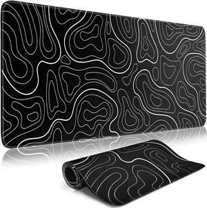 Gaming Mouse Pad Big Mousepad with Non-Slip Rubber Base 31.5 x 11.8 in XL Large Desk Mat for Gaming Home Office Long Keyboard Pad Mouse Mat for Computer with Stitched Edges Black Topographic