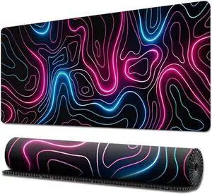 Gradient Mouse Pad Gaming 31.5 x 11.8in Desk Mat Topographic Keyboard Pad Mouse Mat for Non-Slip Base and Stitched Edge Extended Desk Pad XL Keyboard Mousepad (Gradient)