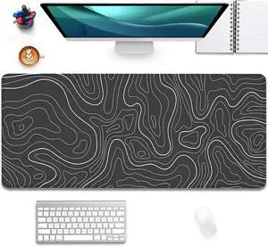 Black Topographic Mouse Pad Gaming Desk Pad with Stitched Edges Non-Slip Rubber Base Extended XL Mousepad Big Desk Mat for Office Home Work(27.5X11.8 Inch)