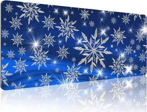 Christmas Blue Snowflake Gaming Keyboard Mouse Pad Mousepad Huge Extended Stitched Edge Rubber Sole for Home Office31.5X 11.8 Inch