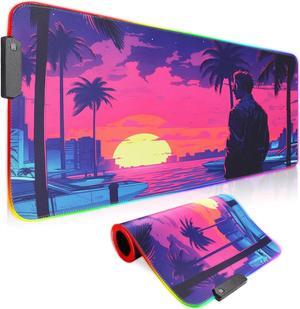 Anime RGB Gaming Mouse Pad Large LED Mousepad with Durable Nylon Stitched Edges and Non-Slip Rubber Base 31.5X 11.8 Inch Glowing Game Mouse Mat for Personalized Gamer(80x30 US-FGsunman)