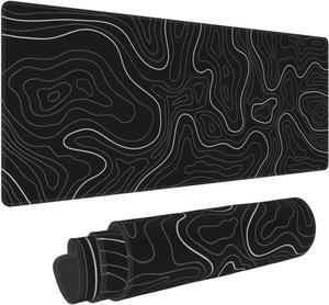 Abstract Topographic Map Black Mouse Pad Big Gaming Mouse Pad XXL Mousepad Large Keyboard Mat with Non-Slip Rubber Base Stitched Edges Mouse Mat Desk Pad for Gaming and Office