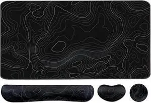 Topographic Large Mouse Pad and Keyboard Wrist Rest Desk Pad for Keyboard and Mouse 4-in-1 Large Gaming Mouse Pad with Wrist Support Non-Slip Desk Mat for Home Office Study Game-Topographic Contour