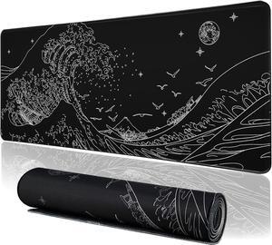 ? Large Gaming Mouse Pad for Computer Black Japanese Sea Wave Anime Mouse Mat Long XXL Waterproof Keyboard Pads Big Non-Slip Mouse Pads for Game Office Home31.5 x 11.9 in