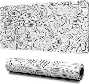 Topographic Contour Gaming Mouse Pad White Large Mouse Pad for Keyboard and Mousepad Desk Mat with 3mm Non-Slip Base and Stitched Edge for Gaming and Office Computer Mat Protector Mat 31.5x11.8 Inch