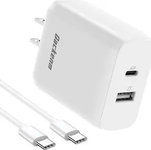 65W USB C Charger Fast Charger Block 2-Port Power Adapter for MacBook Pro/Laptop/iPhone 15/16 Smart Phone/Tablet/Monitor/iPad Pro/Galaxy/Pixel with 5-FT USB-C Cable Dual Port Charging