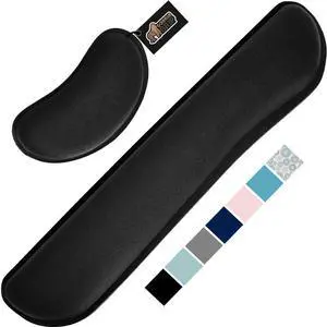 Silky Gel Memory Foam Wrist Rest for Computer Keyboard Mouse Ergonomic Design for Typing Pain Relief Desk Pads Support Hand and Arm Mousepad Rests Stain Resistant 2 Piece Pad Black