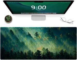 Mouse Pad Office Desk Mat Large Gaming Keyboard Pad Durable Stitched Edges Washable Smooth Surface Control & Accuracy Extended Computer Mouse Mat (31.5X11.8In)-Green Forest