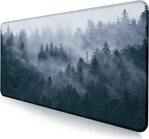 Large Extended Gaming Mouse Pad with Stitched Edges Non-Slip Waterproof Rubber Base Mouse Pad for Office Computer Keyboard Laptop and Home Desk Pad 35.4 x 15.7 x 0.12 Inch (Grey Forest)