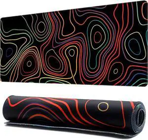 Extended Mouse Pad with Stitched Edges Extra Large Gaming Mousepads with Non-Slip Rubber Base and Micro-Weave Cloth Desk Mat for Gamer Office Home(35.4x15.7 inch Topographic Map Colorful)