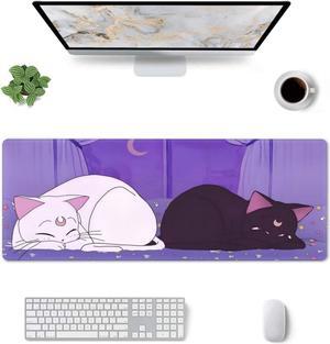 Anime Kawaii Gaming Mouse Pad Cute Cat Large Desk Mat XL Lavender Purple Extended Mousepad Gaming Desktop Mat Laptop Keyboard Mouse Mat Desk Pad 31.5x11.8in Non-Slip Rubber Base with Stitched Edges