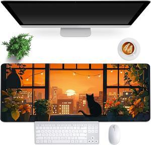 ? Gaming Mouse Pad for Computer XXL Cute Cat Mousepad Laptop Anime Mouse Mat Extended Large Black Japanese Waterproof Keyboard Pads Non-Slip Mouse Pads for Game Office Home31.5 x 11.9 in