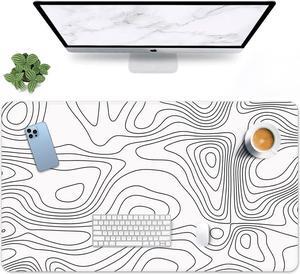Large Gaming Mouse Pad White Abstract Topographic Map Non-Slip Desk Pad Keyboard and Mouse Desk Mat for Gamer Office & Home 31.5 x 15.7 in