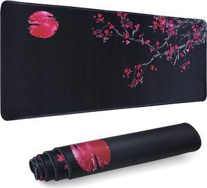 Large Gaming Mouse Pad Big Desk Mat for Keyboard and Mouse Full Desk Pad for Office Computer Laptop PC Long Mouse Mat for Desk Black Cherry Blossom Portable Aesthetic Non Slip Waterproof Pretty