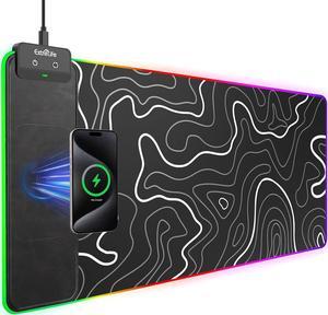 Wireless Charging RGB Gaming Mouse Pad 31.5x15.7 XXL Large Desk Mat Desk Pad for Gamer 9 Light Modes Non-Slip Rubber Base Waterproof Computer Keyboard Mat Black