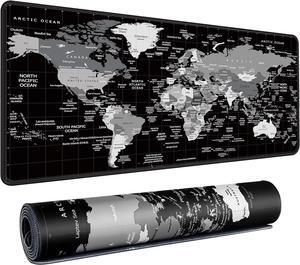 World Map Gaming Mouse Pad Black Desk Mat Desk Pad XXL Mouse Pads for Desk 35.4x15.7in Mousepad with Stitched Edges Non-Slip Rubber Base Waterproof Computer Keyboard Pad for Gamer Office&Work