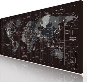 Large Keyboard Gaming Mouse Pad Black World Map Mouse Pad with Anti-Slip Rubber Base Extended XXL Long Gaming Mousepad Big Mouse Pads for Desk 31.5 X 11.8 Inch