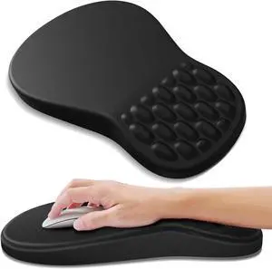 Ergonomic Mouse Pad with Wrist Rest Support Mousepad with Comfortable Memory Foam Wrist Rest and Non-Slip PU Base for Pain Relief Computer Laptop Office Home (Black)