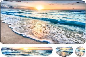 4-in-1 Large Gaming Mouse Pad Keyboard Wrist Rest Pad & Wrist Support Mousepad Set Extended Desk Pad Waterproof Desk Mat for Home Office Study Game-Beach