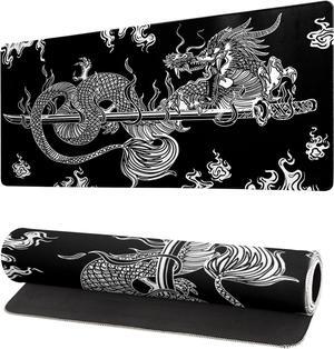 Dragon Gaming Mouse Pad Black Large Mouse Pad for Keyboard and Mousepad Desk Mat with 3mm Non-Slip Base and Stitched Edge for Gaming and Office Computer Mat Protector Mat 27.6x11.8 Inch