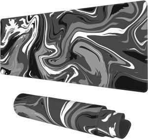 Desk Mat Abstract Black White Ink Liquid Waves Extended Gaming Mouse Pad Large 31.5x11.8 Big Mouse Pad with Non-Slip Base and Stitched Edge Long Computer Keyboard Mouse Mat for Home Office Work