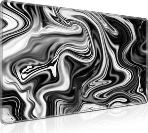 Gaming Mouse Pad Large Mouse Pad XXL 35.4×15.7in Extended Computer Keyboard Mouse Mat Desk Pad for Laptop with Stitched Edges Waterproof Mousepad for Gamer Home&Office (Fluid - Black & White)