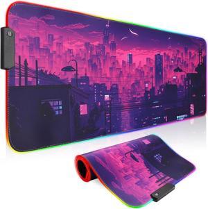 Anime RGB Gaming Mouse Pad Large LED Mousepad with Durable Nylon Stitched Edges and Non-Slip Rubber Base 31.5X 11.8 Inch Glowing Game Mouse Mat for Personalized Gamer(80x30 US-FGartcity)