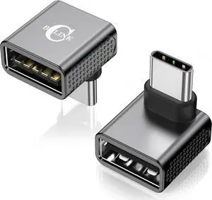 10Gbps USB C to USB Adapter (2 Pack) Up and Down 90 Degree Right Angle USB C Male to USB A 3.2 Female Converter for iPhone 16 15 Series iPad MacBook and More