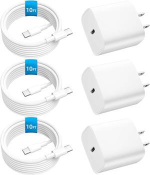 3-Pack For iPhone 16 15 Charger Fast Charging Type C Charger USB C Charger Block iPhone 16 Charger with 10FT USB C Charging Cable for iPhone 16/16 Plus/16 Pro/16 Pro Max/iPhone 15/15 Pro Max/iPad Pro