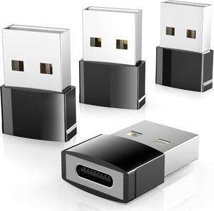 USB to USB C Adapter 4 Pack Type C Female to USB Male Converter Power Charger Cable Adapter Compatible with MagSafe Apple Watch Series 10/SE/Ultra 2 iPhone 16 Plus Pro Max  Black