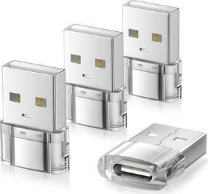 USB to USB C Adapter 4 Pack Transparent Type-C Female to A Male Car Charger Converter for New iPhone 16 Pro Max Plus 15 14 13 Apple Watch 10 9 8 Airpods iPad Air 5 Mini 6 7  S24 Ultra